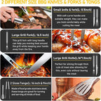 34Pcs Grill Accessories Grilling Gifts for Men, 16 Inches Heavy Duty BBQ Accessories, Stainless Steel BBQ Tools with Thermometer, Grill Mats for Backyard, BBQ Set for Men Women