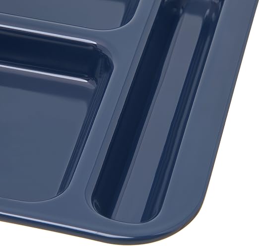 Carlisle FoodService Products Plastic Meal Tray Righ-Handed Heavyweight Lunch Tray with 6-Compartments for Schools, Cafeterias, and Dining Halls, Melamine, 15 x 9 Inches, Dark Blue