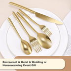 DEACORY Silverware Set Gold Flatware Set Cutlery Set Heavy Stainless Steel Brass Dishwasher Safe Streamlied Handle 20 Pieces Service for 4
