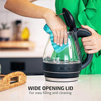 OVENTE Electric Kettle, 1.5L Borosilicate Glass Countertop Water Heater and Boiler for Coffee or Tea, BPA-Free, Auto Shut-Off, Boil-Dry Protection, Removable and Washable Spout Filter, Black KG83B