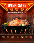 Enamel Granite Roasting Pan with Lid 18 Inch with Rack, Extra Large Deep Oven Baking Pot, NonStick Oval Carbon Steel Potato Roaster Pan for Turkey Chicken Steak NonToxic Perfect for Party Thanksgiving