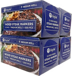 KingSeal 500 Count 3.5 Inch Natural Birch Wood Steak Markers, Heat Stamped, MED Well, Eco-Friendly, Bulk Pack - 500 Count Per Box