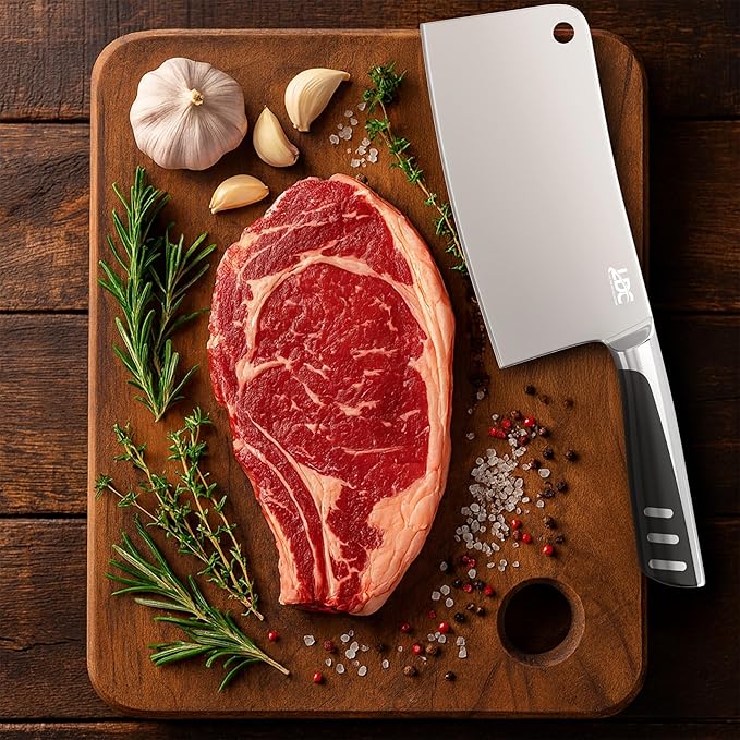 LDC Meat Cleaver Heavy-Duty 7" Inch Knife - High-Carbon Stainless Steel Chef Knife for Meat and Vegetables - Butcher Bone Cutting Knife for Home and Restaurant Use