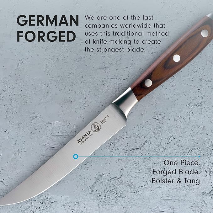 Messermeister Avanta 5” Fine Edge Steak Knife Set - German X50 Stainless Steel - Rust Resistant & Easy to Maintain - Includes 4 Steak Knives