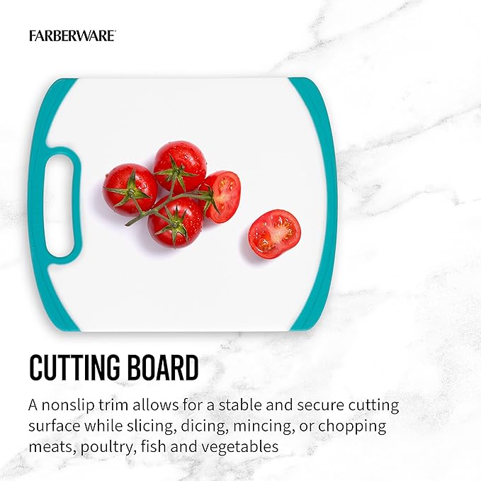 Farberware 2-Piece Paring Knife and Cutting Board Set, 3.5-Inch Paring Knife with Resin Coating and Custom-Fit Blade Cover and Non-Slip Plastic Chopping Board, Dishwasher-Safe Set, White/Blue