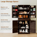72" Tall Storage Cabinet, Kitchen Pantry Cabinet with Adjustable Shelves & Sturdy Steel Frame, Farmhouse Pantry Storage with 4 Barn Doors for Kitchen, Dining Room, and Living Room, Dark Grey