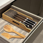 Bamboo Knife Drawer Organizer Insert Dock, Kitchen Steak Knives Organizer Storage for Any Chef
