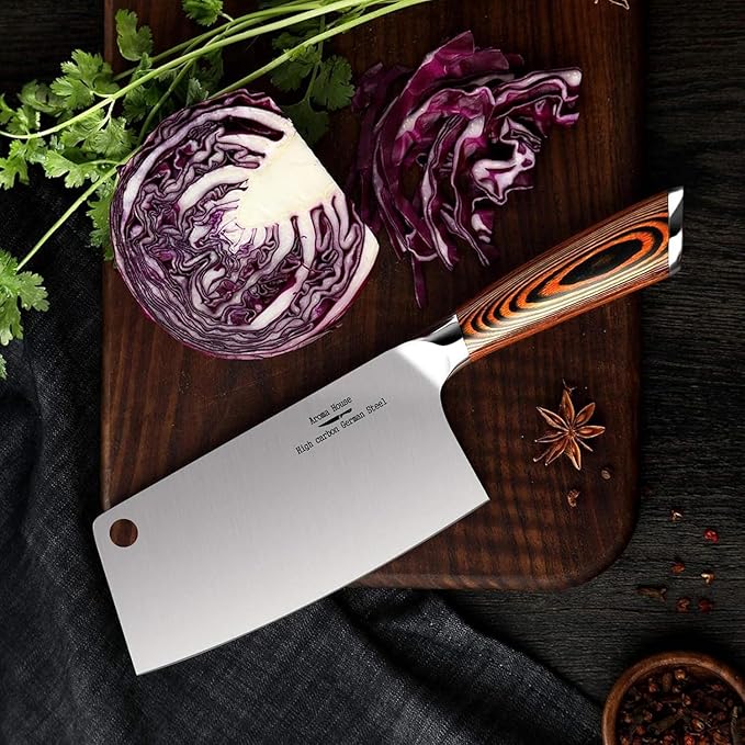 Cleaver Knife Ultra Sharp Meat Cleaver 7 inch Butcher Knife. High Carbon German Stainless Steel Chef Knives for Kitchen and Restaurant