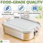 Everusely - Bento Box - Stainless Steel Lunch Box for Adults - 47 oz, 1.4 L - 5 Compartment Snack Container with Removable Silicone Seal & Secure Lock Clips - Leakproof & Dishwasher Safe