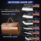 8PCS Chef Butcher Fish Knife Set for Meat Cutting with Roll Bag, Hand Forged Meat Cleaver Knife Boning Carving Knife Set for Home、Camping、BBQ