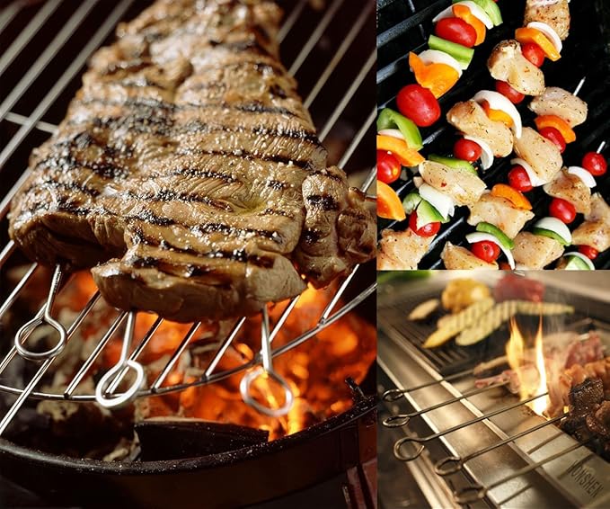 30 Pack 10 Inch Metal Barbecue Skewers, Stainless Steel BBQ Skewers, Shish Kebab Kabob Skewers (BBQ 10Inch-30p)