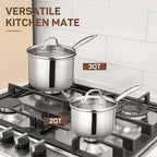 3 Qt Stainless Steel Saucepan with Glass Strainer Lid, 3 Quart Pot Stainless Steel Sauce Pan with Pour Spout, Mirror Polishing, Compatible with All Cooktops Dishwasher Safe Oven Safe