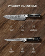 KYOKU Knife Set, 2pc Japanese Kitchen Knife Set for Cooking, 7" Boning 8" Chef Knife with Sheath Gift Box, Professional Sharp Damascus Stainless Steel Knives for Meat Vegetable