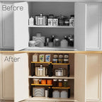 Adjustable Storage Shelves for Kitchen Cabinet Organization - Set of 2 Stackable Metal & Solid Wood Racks, Space-Saving Design for Countertop/Pantry/Garage, Easy Assembly(1 Pack/Large/Black)