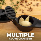 Zulay Kitchen Large Premium Garlic Press Set – Rust Proof & Dishwasher Safe, Bigger Bowl Garlic Mincer Tool with Silicone Garlic Peeler & Brush, Easy Squeeze & Clean, Ergonomic Handle - Black