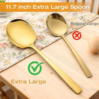 Extra Large Serving Spoons Set 11.7-Inch Gold Serving Slotted Spoon and Serving Spoon 18/8 Stainless Steel Big Serving Utensil for Buffet, Parties, Catering - Dishwasher Safe(2-Pack, Gold)