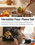 Acacia Wood Cooking Utensil Set with Skull Handles – 4-Piece FSC Certified Acacia Wood Kitchen Tools, Eco-Friendly Nonstick Safe Cooking Utensils (Spatula, Spoon, Slotted Turner, Slotted Spoon)