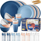 Wheat Straw Dinnerware Sets,64-Piece Plates and Bowls Sets for 8-Unbreakable,Reusable Plastic Dish Set-Dinner Plate/Dessert Plate/Cereal Bowl/Cup/Utensils-Dishwasher Safe 64P-Oecan Coral