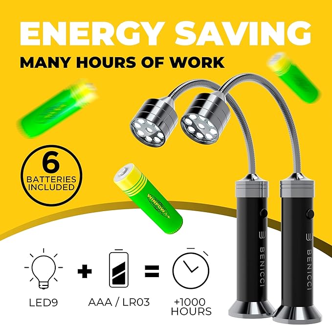 Flexible LED BBQ Grill Lights Set of 2 - The Perfect Grilling Accessories Light with 360-Degree Magnetic Base and Gooseneck - 100% Portable Weatherproof Outdoor Lamp w/ 6 Batteries Included