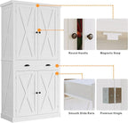IRONCK Kitchen Pantry Storage Cabinet 72.6" H, with Barn Doors, Drawer, 4 Adjustable Shelves, Freestanding Cupboard, Laundry, White