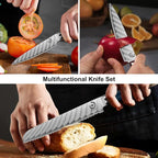 5 Piece Damascus Knife Set, Professional Japanese Knife Set with Japanese VG 10 Steel Core, Blue Resin Handle, Includes Chef, Santoku, Bread, Boning & Paring Damascus Knives in Gift Box