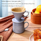 Pour Over Coffee Maker with 100 Sheets of V60 Paper Filter, 15 oz Ceramic Coffee Mug & Ceramic Coffee Dripper, 1 Cup-Single brew coffee set, Purple