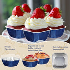 30PCS 7.8OZ Mini Cake Pans with Lids - Individual Cupcake Containers for Birthday Party, Navy Blue
