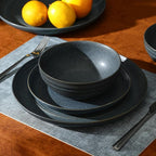 Stone Lain Elio 24-Piece Dinnerware Set Stoneware, Plates and Bowls Set, Dish Set for 8, Blue