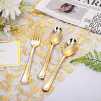 bUCLA 600PCS Gold Plastic Spoons and Forks Set - Plastic Forks and Spoons Disposable - Heavy Duty Gold Silverware Set Party Supplies Include 300 Forks and 300 Spoons for Party&Wedding