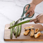 Rae Dunn Kitchen Scissors- Stainless Steel Kitchen Shears, Cooking Scissors for Cutting Meat, Chicken, Herbs and Produce with Blade Cover and Soft Grip Handles (Sage)