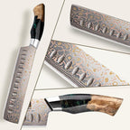 SHAN ZU Damascus Nakiri Knife 7 Inch, Japanese Kitchen Knives Copper & Damascus Steel High Carbon 33 Layer Hand Forged, Ultra Sharp Chef Knife Carving Knife with Maple Wood Handle