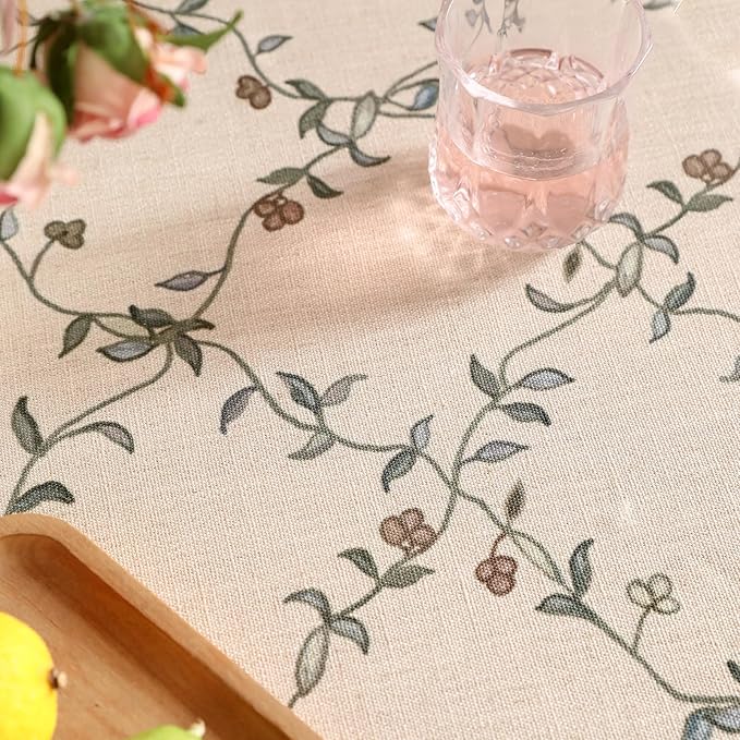 patdrea Designer Vintage Linen Round Table Cloth,Durable Breathable Floral Tablecloth,Dacorative Table Covers for Kitchen Dining Tea Party,Holiday,Christmas,Thanksgiving,Diameter 55"-Oliveirad