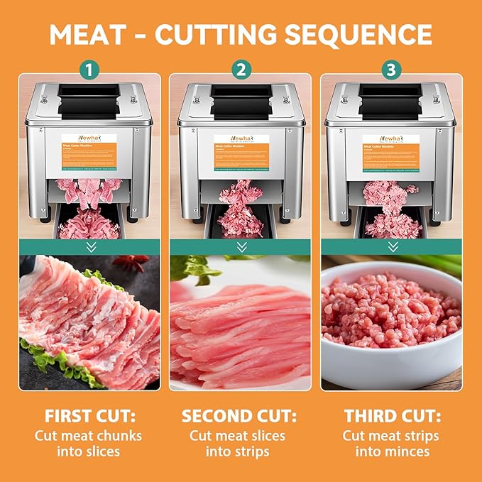 Newhai 850W Meat Cutter Machine 3.5mm Electric Meat Slicer Shredded Cutting Machine Stainless Steel 330lb/h for Boneless Pork Chicken Fish for Family and Commercial Use (Meat thickness: 3.5mm)