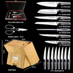 Knife Set with Block Knife Set German Stainless Steel 17 Piece Kitchen Knife Set Knife Knives Set，We Will also Throw In 1 Box Of 5 Piece Wine Corkscrew Set!