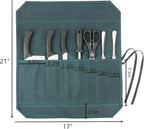 Denifiter Heavy Duty Waxed Canvas Chef Knife Storage Roll Bag With 7 Slots, Waterproof And Durable (Dark Green)