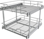 2 Tier Pull Out Cabinet Organizer 20" W X 22" D, Slide Out Drawers For Kitchen Cabinets, Pull Out Drawers For Cabinets Capacity Heavy Duty Caddy, Cabinet Pullout Shelves Chrome-Plated,Bathroom Pantry