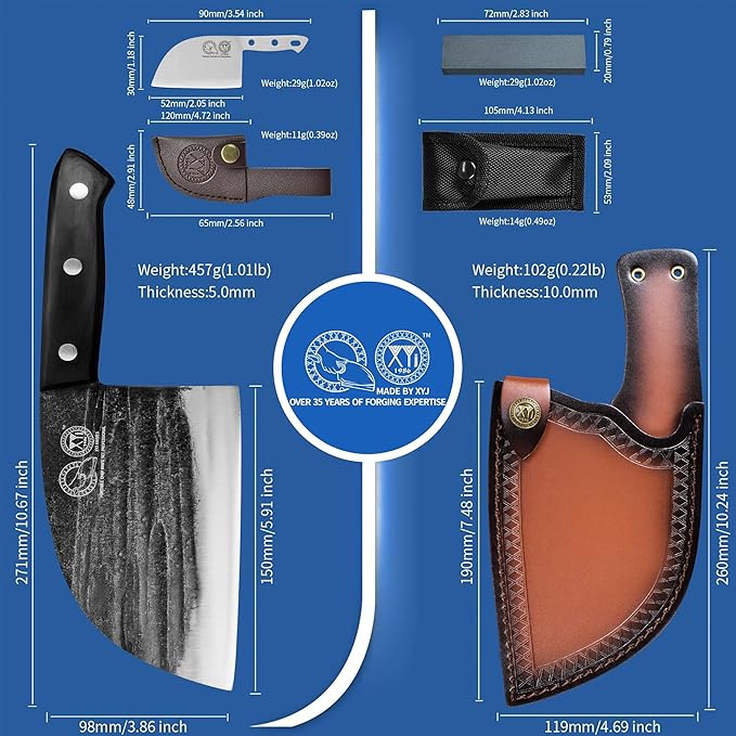 XYJ Authentic Since 1986,6 Inch Serbian Chef Knife With Sheath,Handmade Forged Ancient Outdoor Camping Kitchen Butcher Knife,Vegetable Cooking Meat Knives,Full Tang