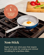 Caraway Mini Cookware Set - Non-Stick Ceramic Fry Pan (1.05 qt, 8") Sauce Pan (1.75 qt) & Storage Rack - Non Toxic, PTFE & PFOA Free - Oven Safe & Stovetop Agnostic (Gas, Electric & Induction) - Navy