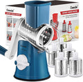 Geedel Rotary Cheese Grater Cheese Shredder - Upgraded 5-in-1 Cheese Grater with Handle and Strong Suction Base, Multi-purpose Vegetable Slicer Ice Shaver Nuts Grinder for Ice, Vegetables, Fruit, Nuts