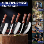 Butcher Knife Set 5PCS, Hand Forged Kitchen Knives Set Serbian Chef Knife Set, Meat Cleaver Boning Carving Knives Set for Home、Camping、BBQ