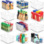 12 PACK Multi-Use Clear Plastic Storage Bins for Organizing w/ Labels - Home, Kitchen, Bathroom, Office, Pantry Cabinet Shelf Organizer Bins - SOHO Collection, RV, Fridge Organization Containers