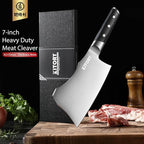Meat Cleaver with Large Handle - 7 inch Kitchen Bone Chopper,German High Carbon Stainless Steel Chopping Knife with Ergonomic Wodden Handle - for Home Kitchen and Restaurant with Gifts Box