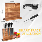KASSEL Magnetic Knife Block with Knife Sharpener | Double-Sided Acacia Wood Magnetic Knife Holder | Kitchen Knife Display Stand for Countertops | Strong Magnet Knife Holder