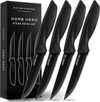 Home Hero Steak Knife Set - Effortless Cutting & Serrated Steak Knives - Rust-Resistant Stainless Steel Blades & Cutlery Set - Comfort-Grip Handles & Kitchen Knife Set - Pack of 4, Black