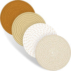 Trivets for Hot Dishes, 4 Pot Holders for Kitchen, Heat Resistant Mats for Countertop, 8 Inch Hot Pads for Hot Pots and Pans, Coaster, Home Essentials, Rustic Farmhouse Decor (Brown)
