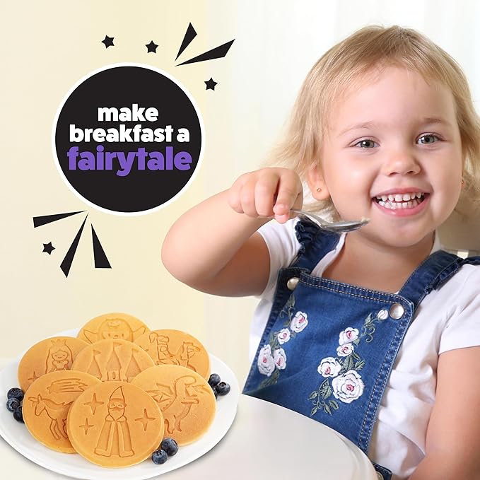 CucinaPro Fantasy Friends Mini Pancake Pan - Nonstick Griddle for Breakfast Magic, Featuring a Princess Castle & More, 7 Unique Flapjacks