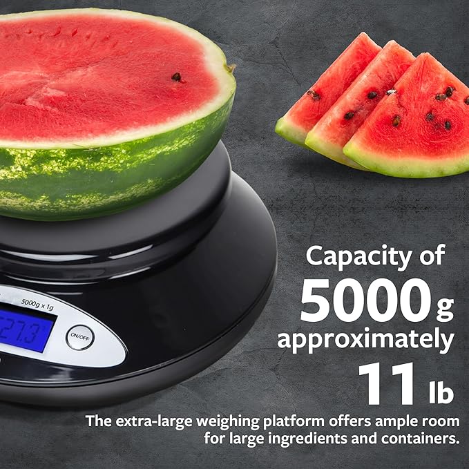 Smart Weigh Food Kitchen Scale with Bowl,11lb x 0.1oz / 5000 x 1grams, Digital Weight Scale for Baking,Cooking for Ounces and Grams