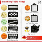 16-in-1 Vegetable Chopper and Slicer with 8 Blades – Veggie Cutter, Dicer, Food Chopper with Container & Lid – Multi-Purpose Kitchen Tool for Easy Meal Prep (Red)