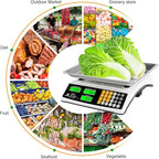 Price Computing Scale 88lb/40kg Commercial Food Scale for Produce Meat with Stainless Steel Large Platform, LCD Display, and Green Bright Backlight for Farmers Markets, Deli, （Not for Trade）