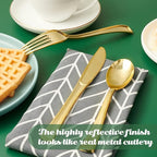 FOCUSLINE 300 Pack Disposable Gold Plastic Knives, Solid and Durable Plastic Cutlery Knives, Heavy Duty Disposable Utensil Silverware for Catering, Parties, Dinners, Weddings